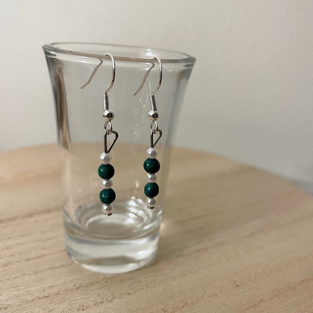 Forest Green Beaded Earrings Handmade Gift Woman Delicate Beads Vintage